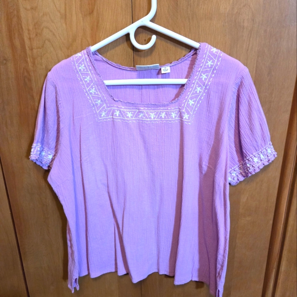 Denim&Co Lilac Embroidered Blouse